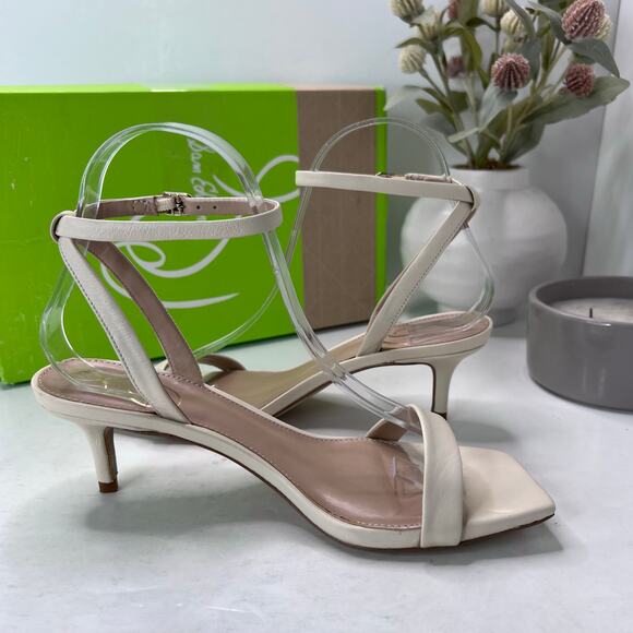 Sam Edelman Rayelle Leather Kitten Heel Sandals Cream Women 6.5M/EU37 Tried On - Picture 6 of 11